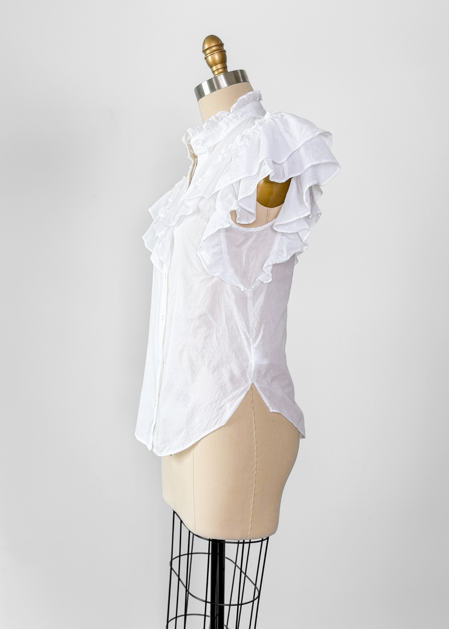 Veronica Beard Jaliyah White Cotton Button Down Ruffle Top (S)