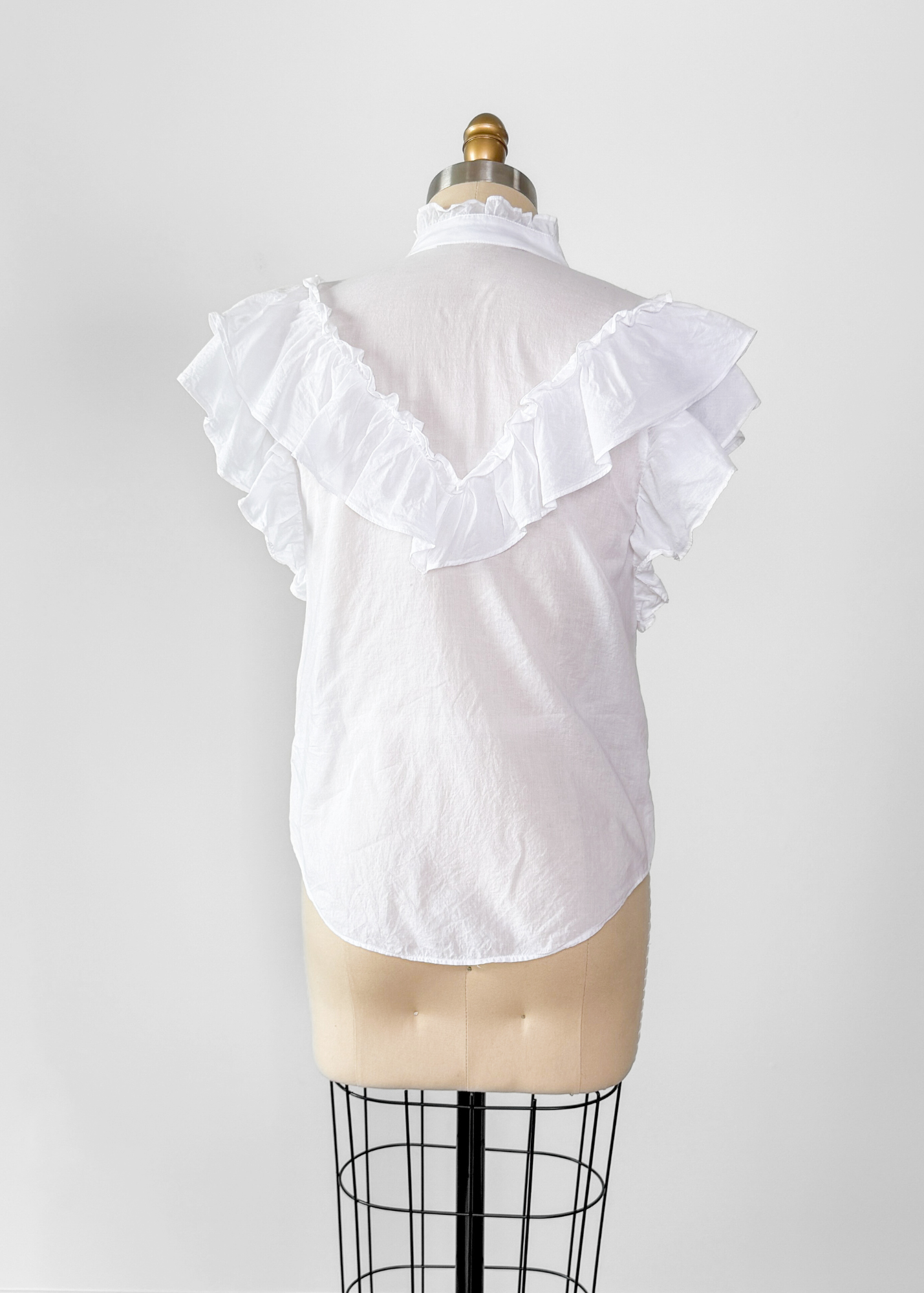 Veronica Beard Jaliyah White Cotton Button Down Ruffle Top (S)