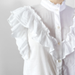 Veronica Beard Jaliyah White Cotton Button Down Ruffle Top (S)