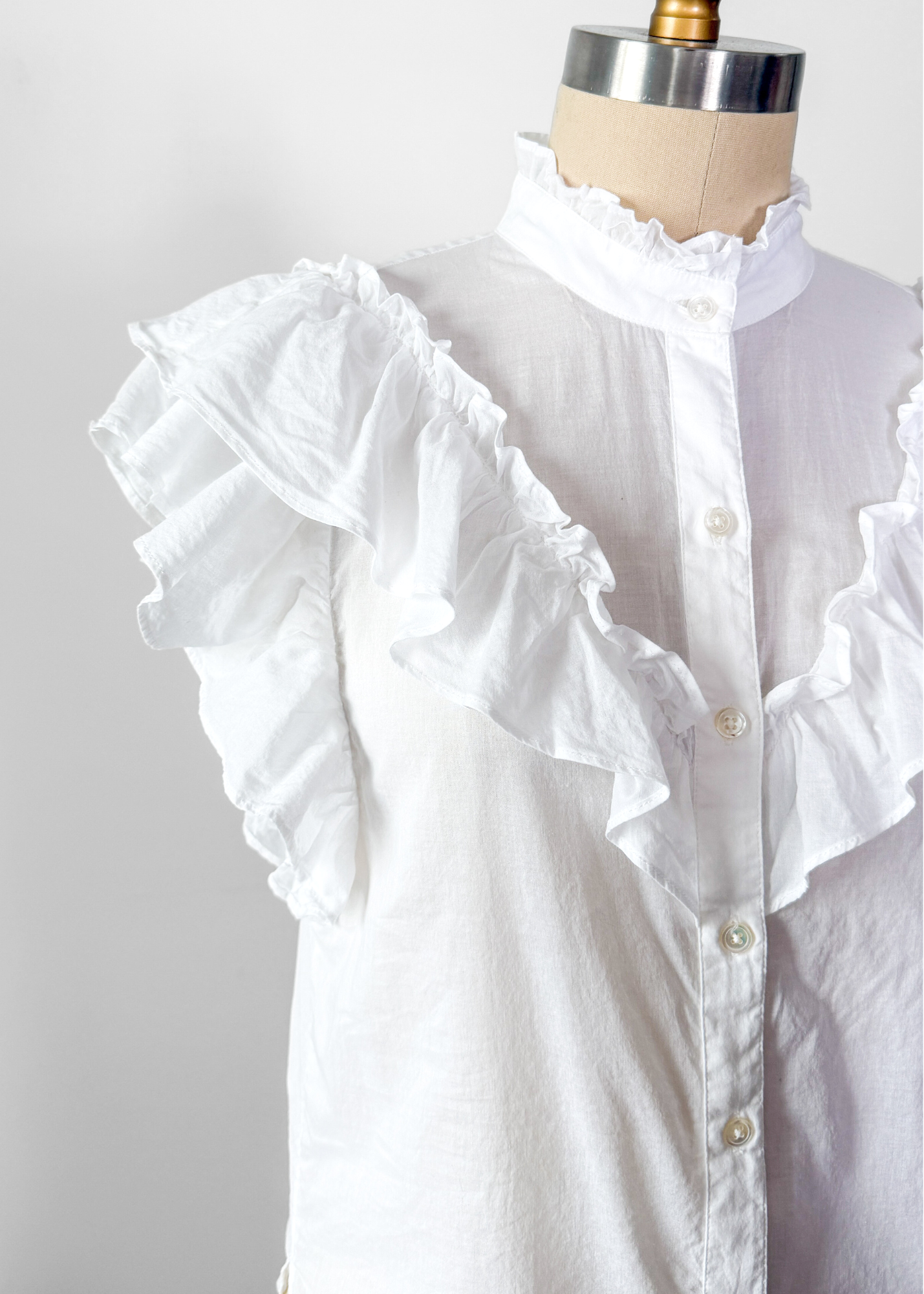 Veronica Beard Jaliyah White Cotton Button Down Ruffle Top (S)