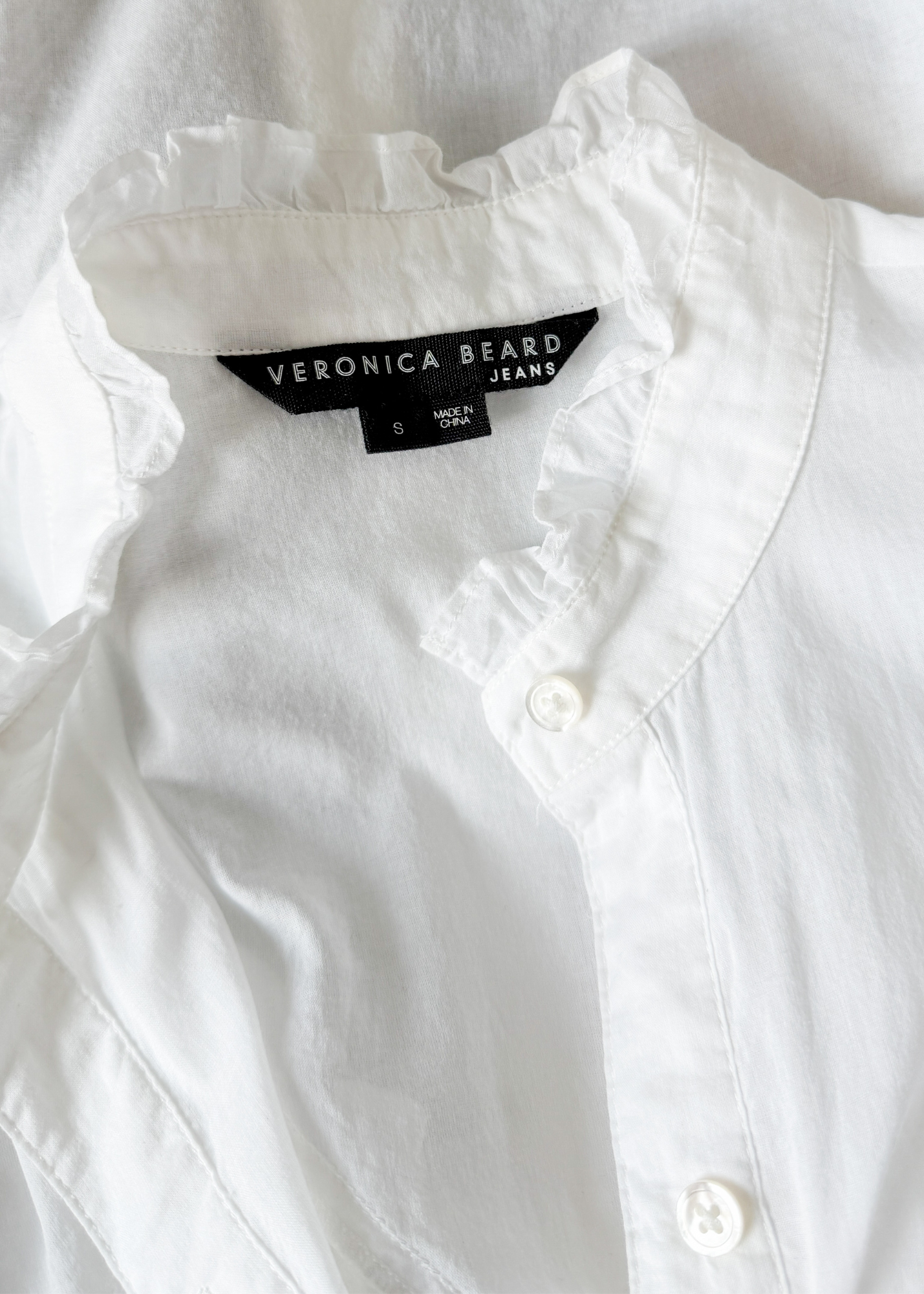 Veronica Beard Jaliyah White Cotton Button Down Ruffle Top (S)