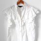 Veronica Beard Jaliyah White Cotton Button Down Ruffle Top (S)