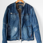 OMM Blue Denim Distressed Patchwork Jean Moto Jacket (L)