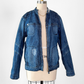 OMM Blue Denim Distressed Patchwork Jean Moto Jacket (L)