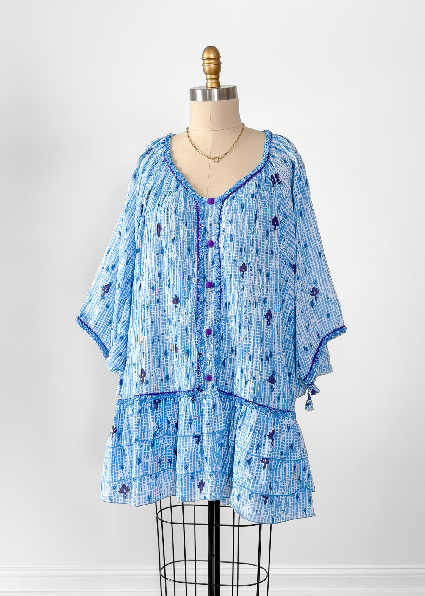 Poupette St Barth Blue Purple Poncho Tunic Mini Dress (One Size)