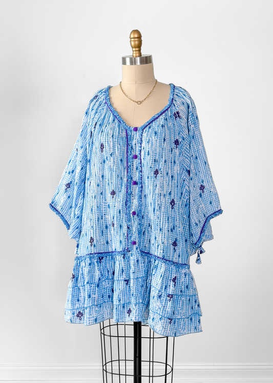 Poupette St Barth Blue Purple Poncho Tunic Mini Dress (One Size)