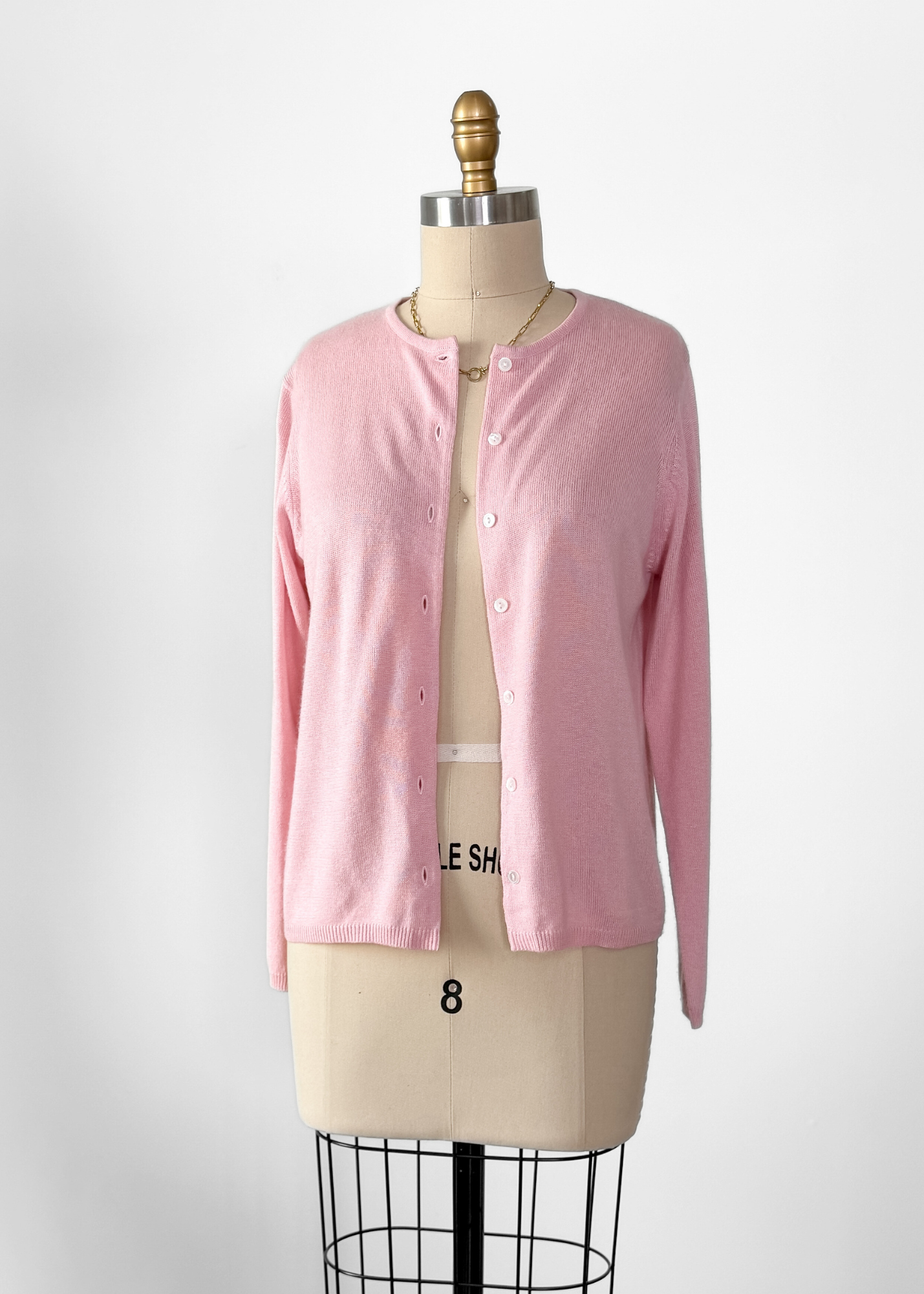 Real Clothes Saks Fifth Avenue Baby Pink Silk Cashmere Classic Cardigan Sweater (M)