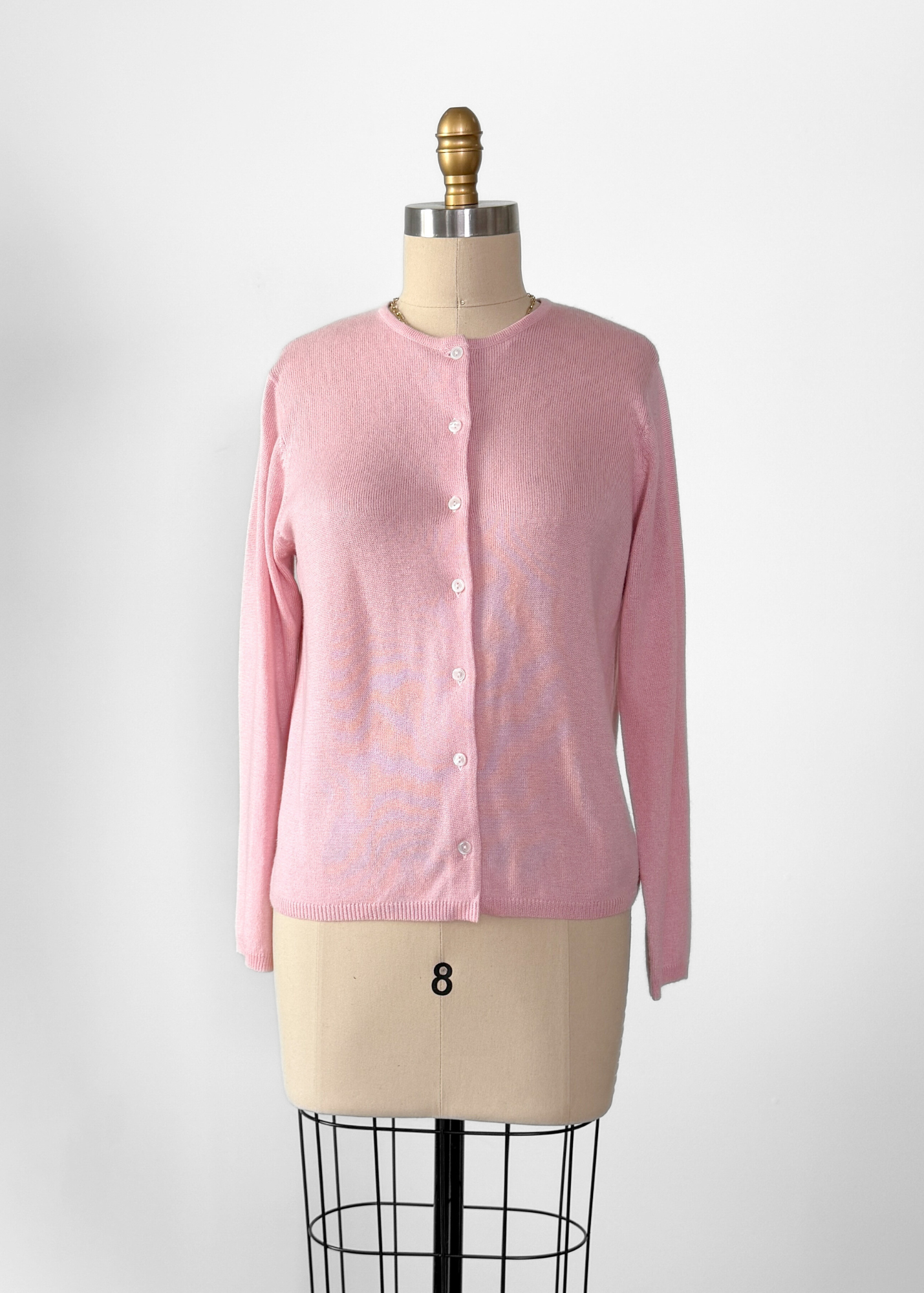 Real Clothes Saks Fifth Avenue Baby Pink Silk Cashmere Classic Cardigan Sweater (M)