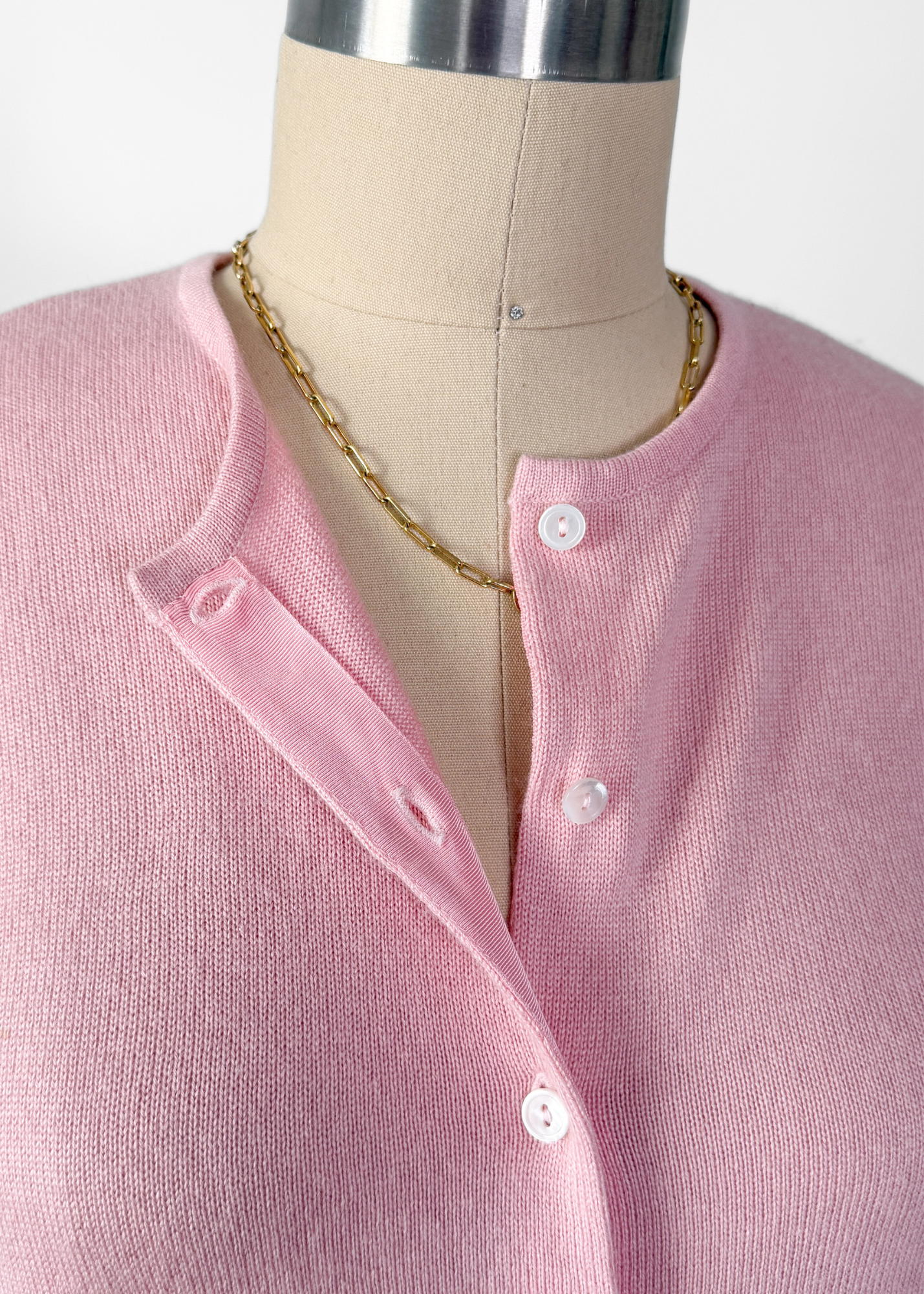 Real Clothes Saks Fifth Avenue Baby Pink Silk Cashmere Classic Cardigan Sweater (M)