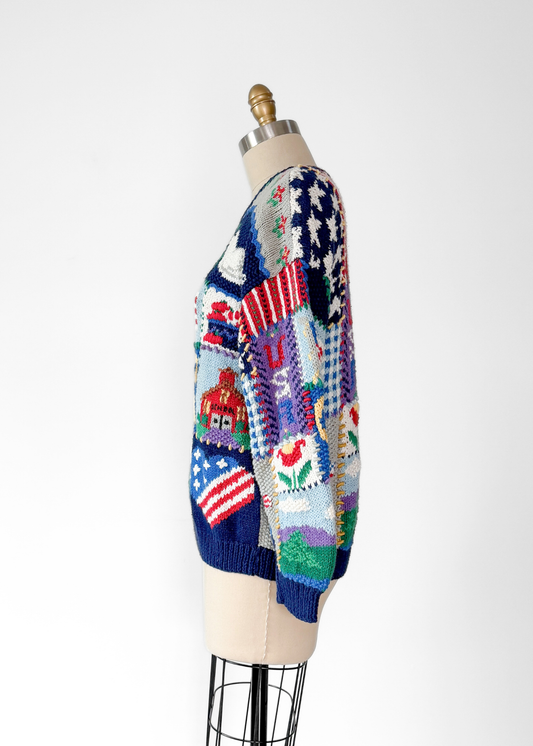 Vintage 90s Northern Isles Patchwork Hand Knit Americana School Yard Knit Pullover (S petite)
