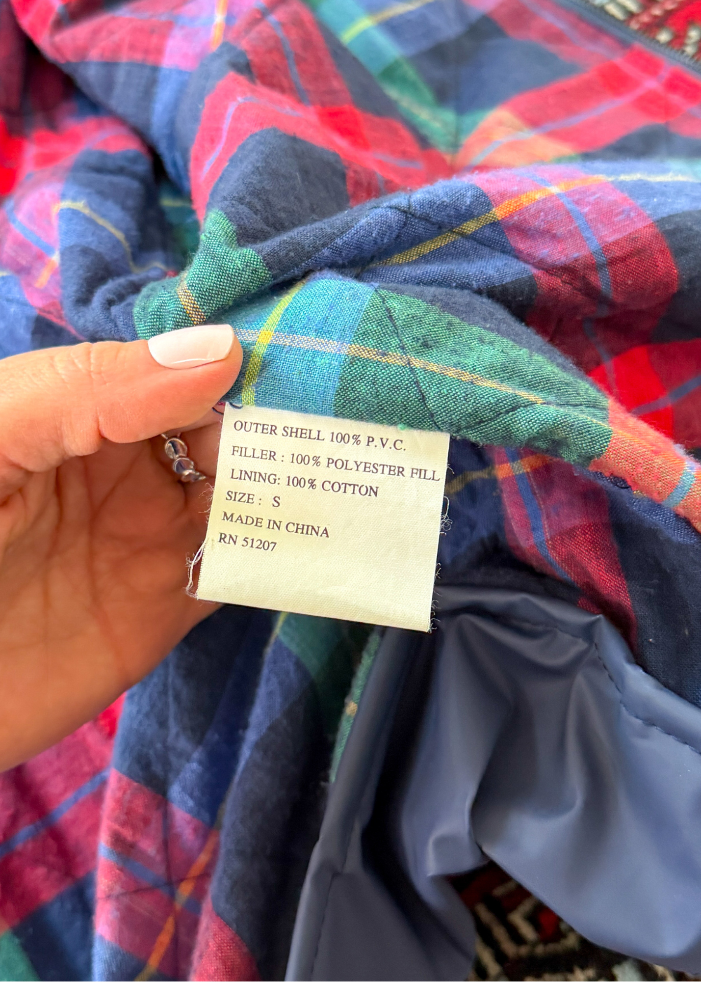 Vintage 90s J.G Hook Blue Red Plaid Rain Coat (S)