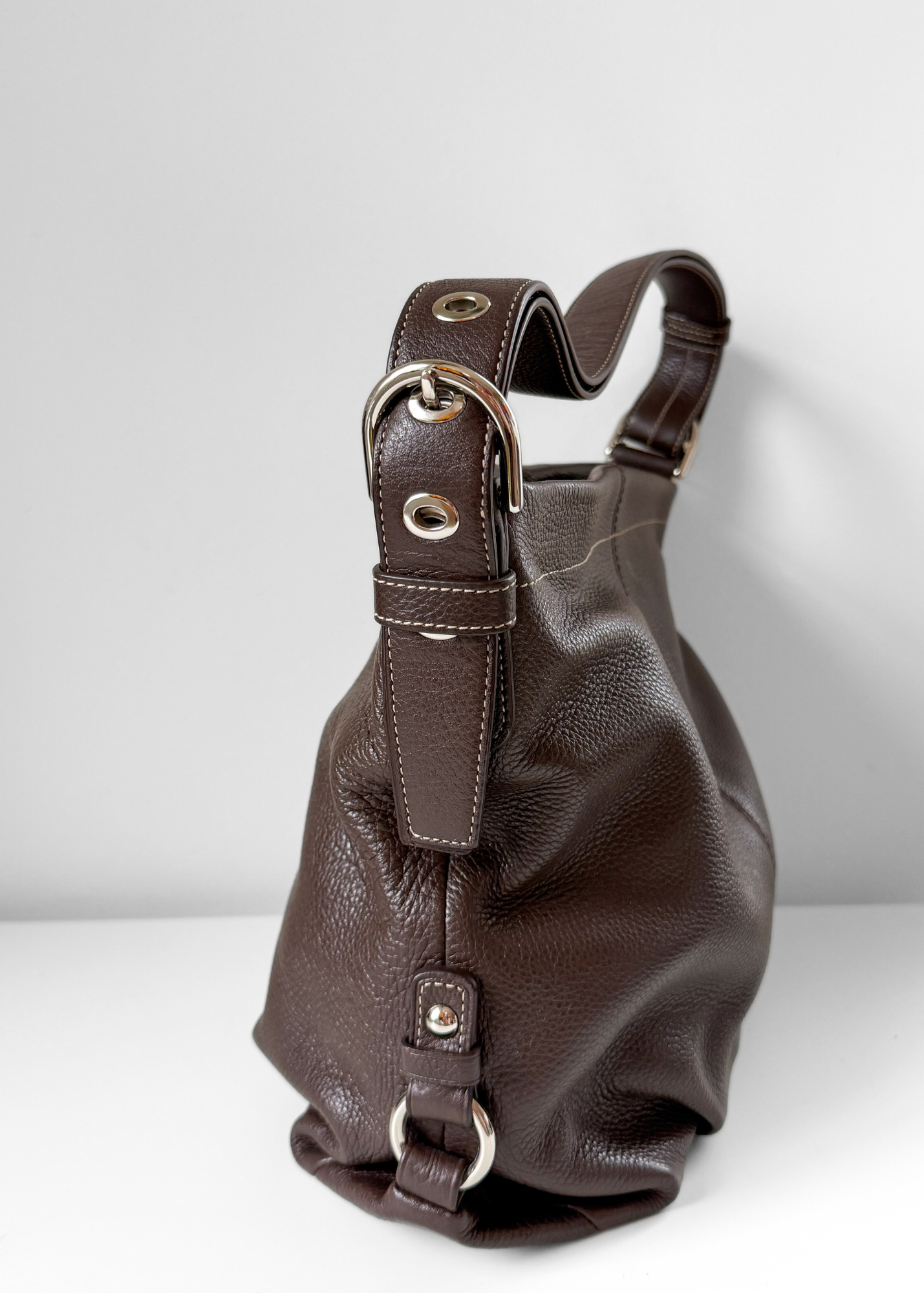 Coach Brown Pebbled Leather Shoulder Hobo Purse # F15064