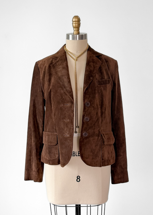 Chocolate Brown Suede Leather Button Front Jacket (M)