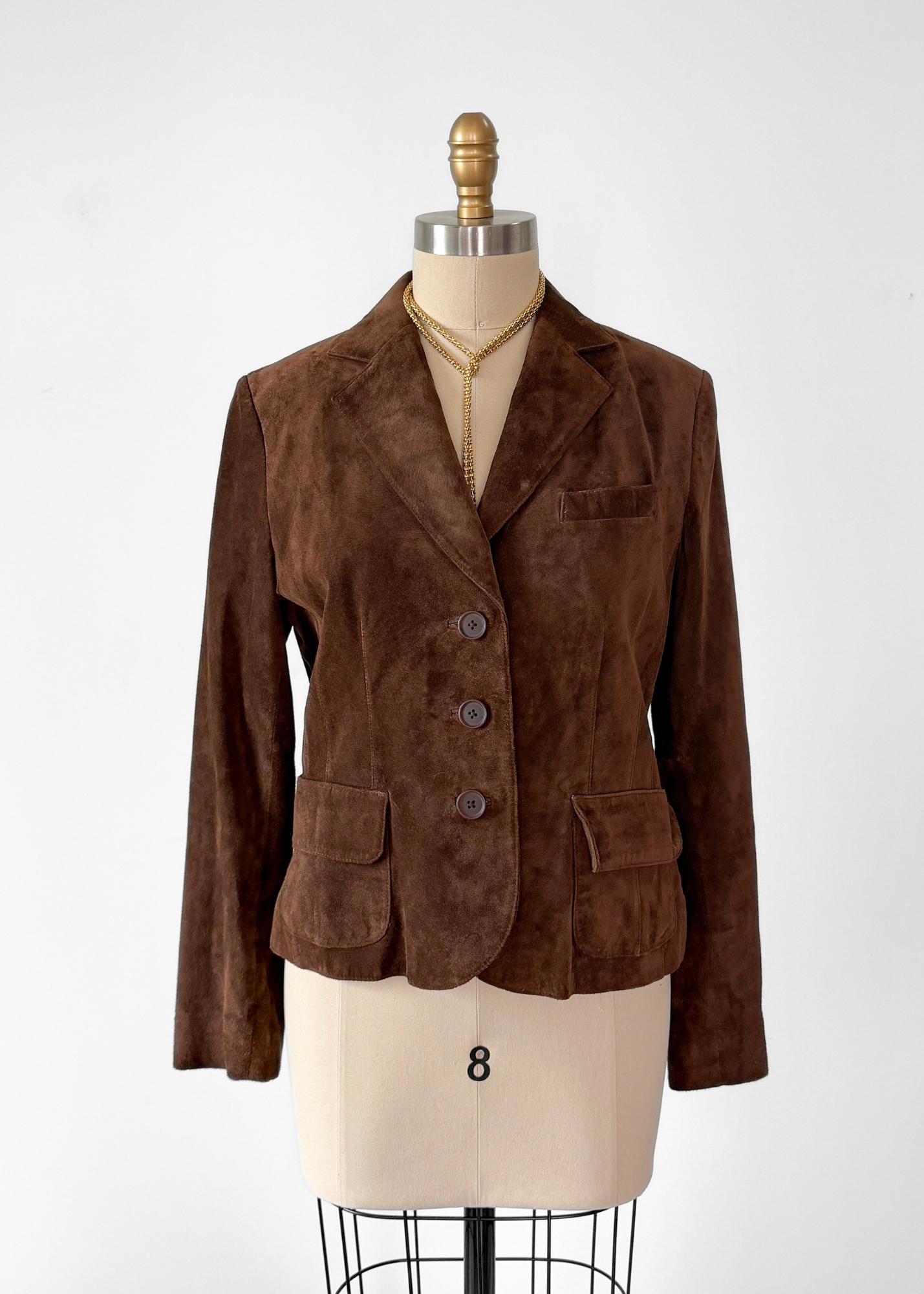 Chocolate Brown Suede Leather Button Front Jacket (M)