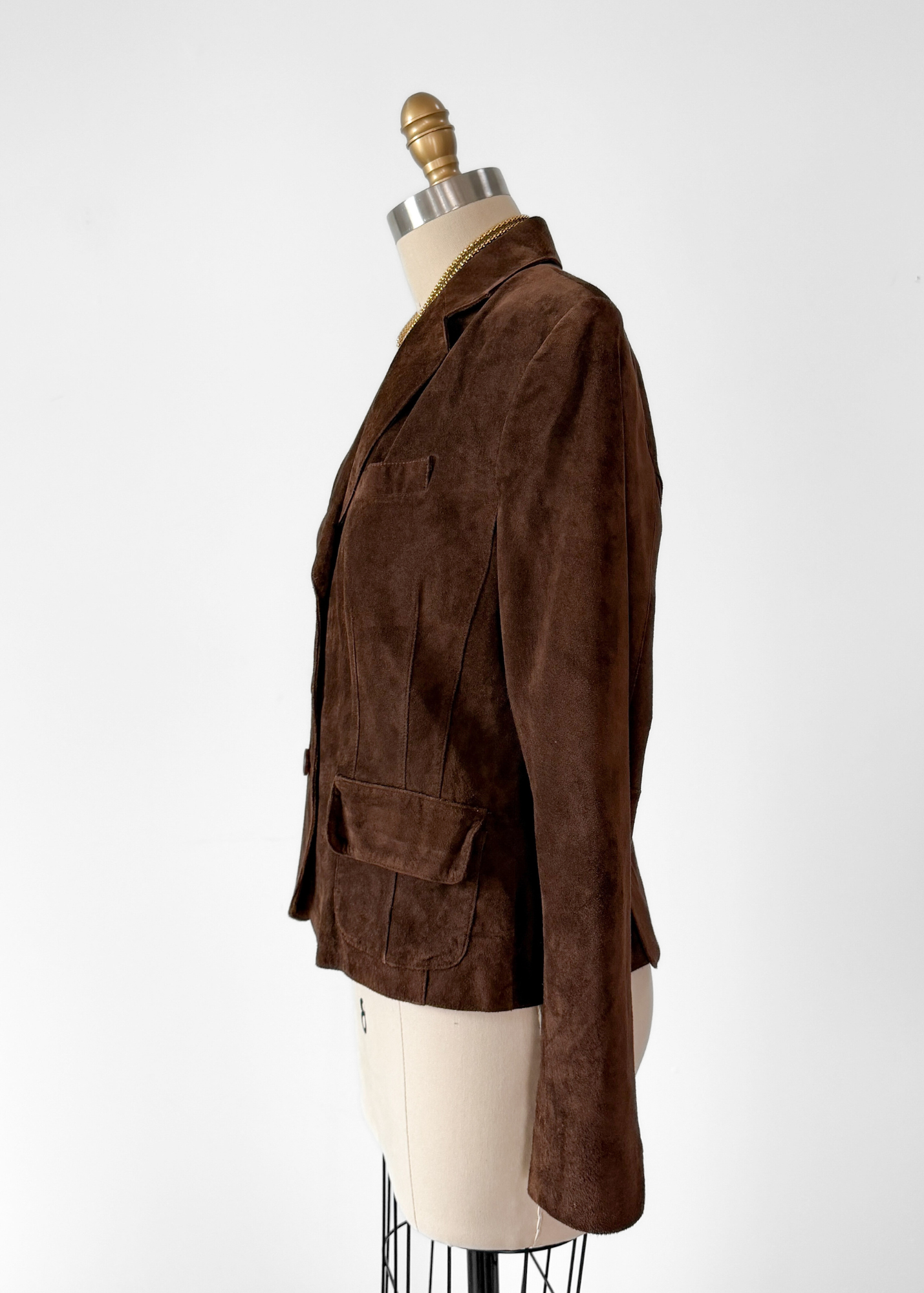 Chocolate Brown Suede Leather Button Front Jacket (M)