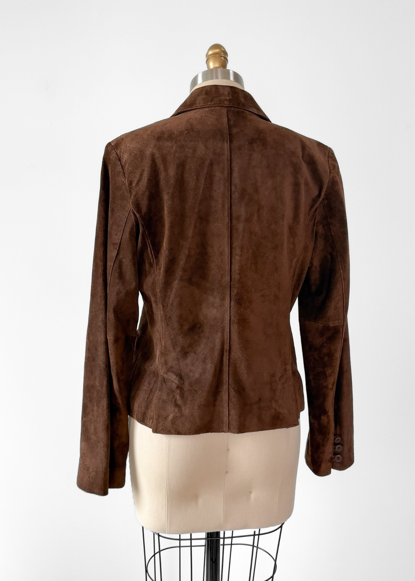 Chocolate Brown Suede Leather Button Front Jacket (M)