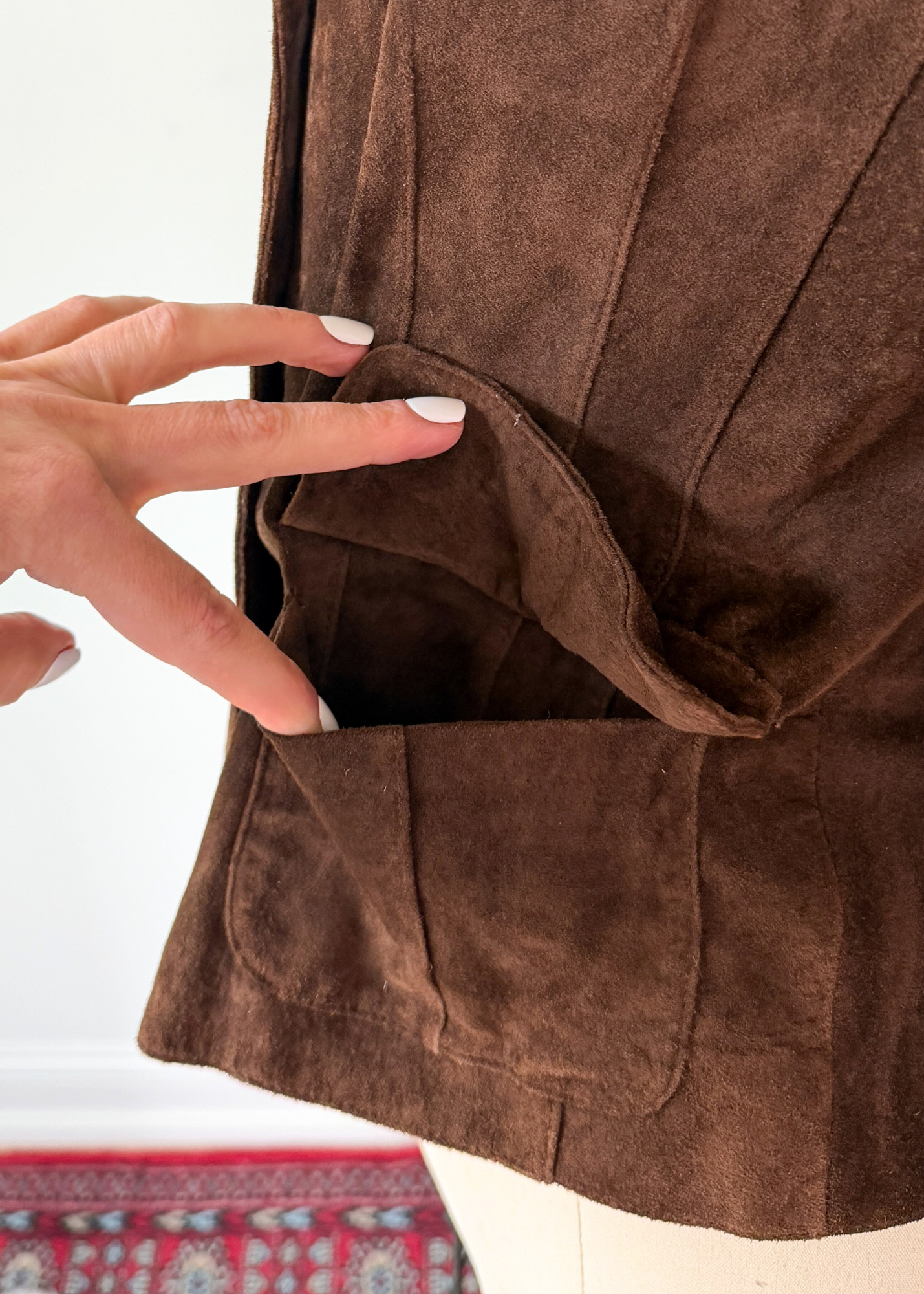 Chocolate Brown Suede Leather Button Front Jacket (M)