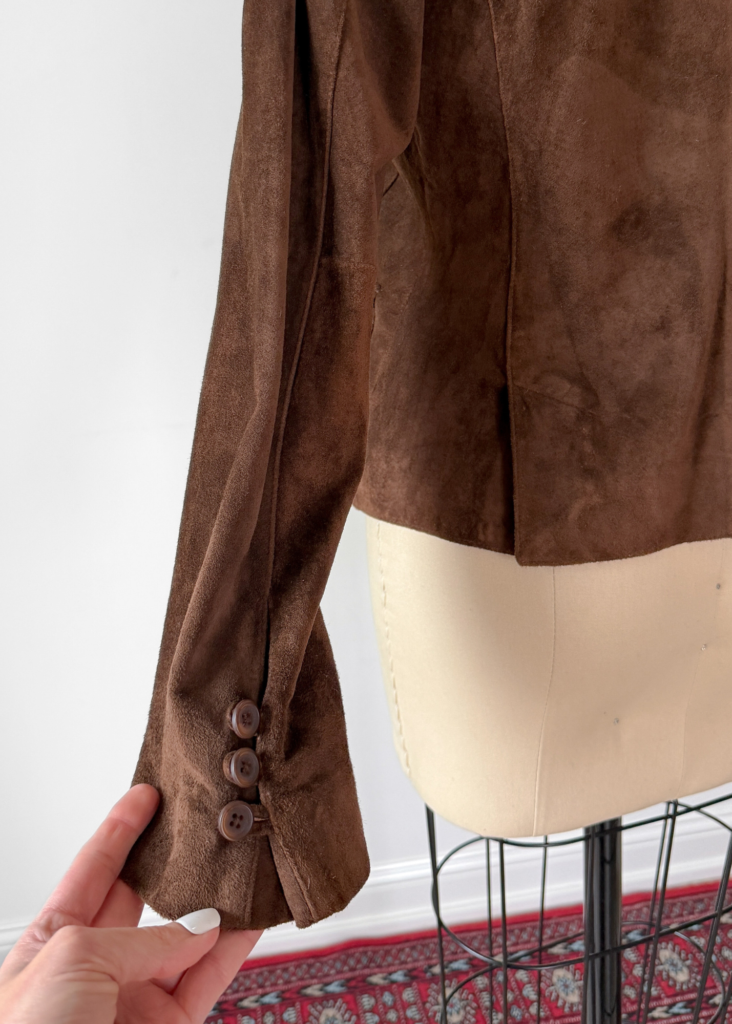 Chocolate Brown Suede Leather Button Front Jacket (M)