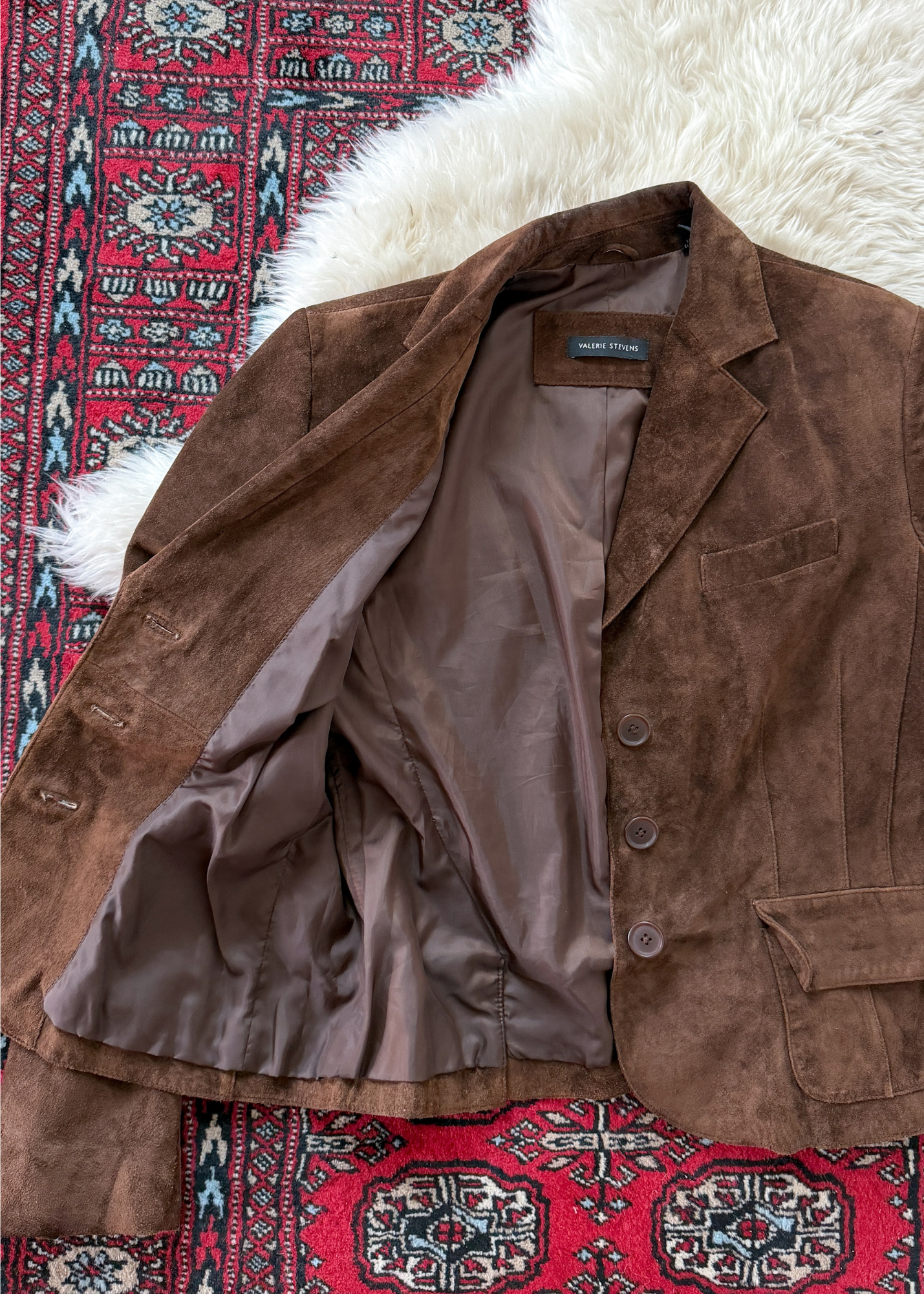 Chocolate Brown Suede Leather Button Front Jacket (M)