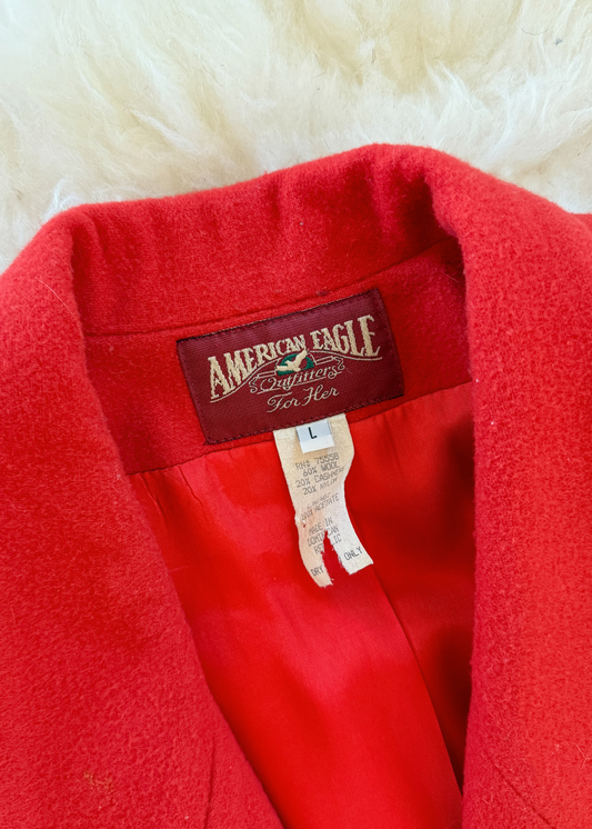 Vintage 90s American Eagle Wool Cashmere Blend Tomato Red Blazer Jacket (L)