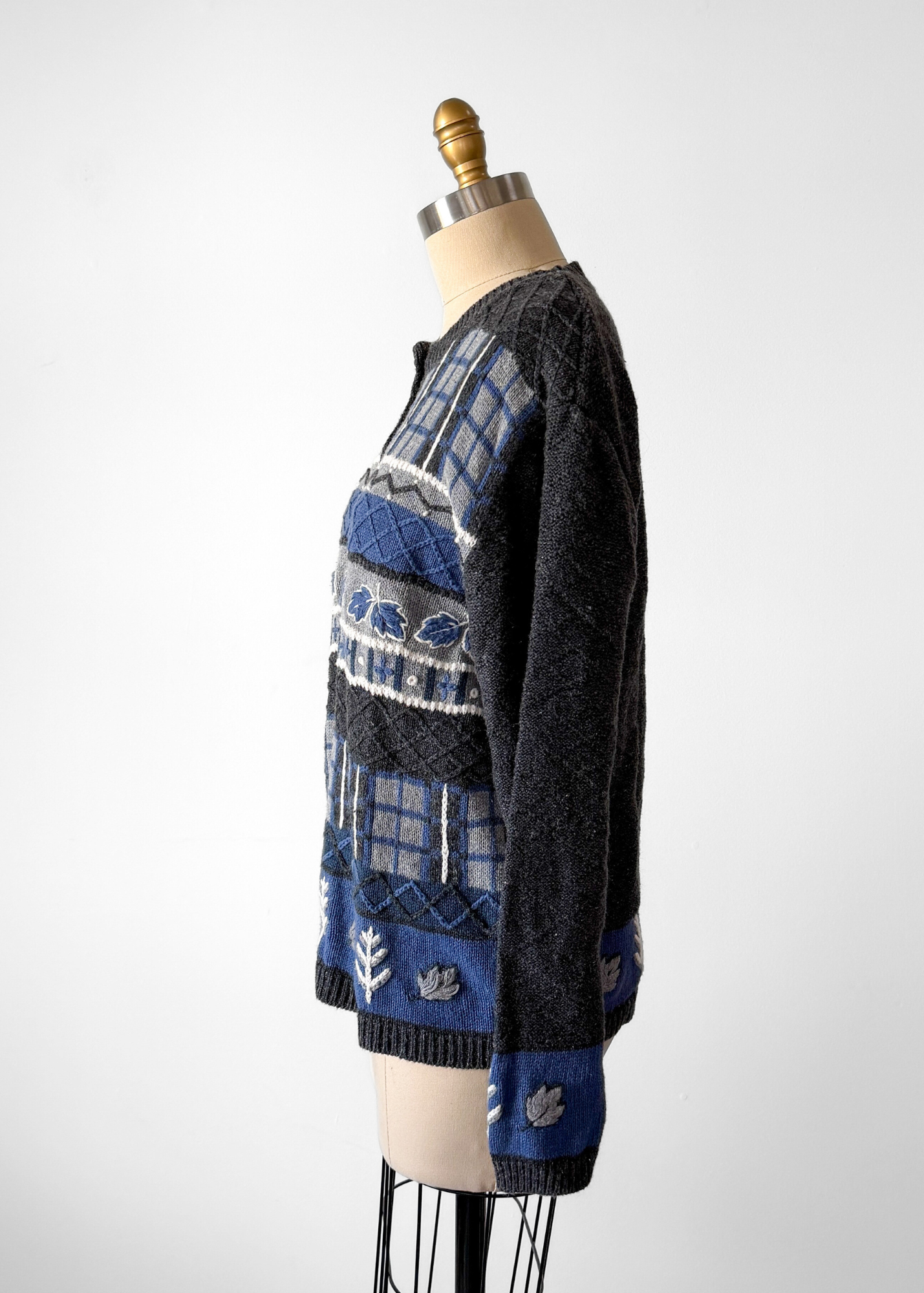 Vintage Christopher & Banks Gray Blue Hand Embroidered Cardigan (L)