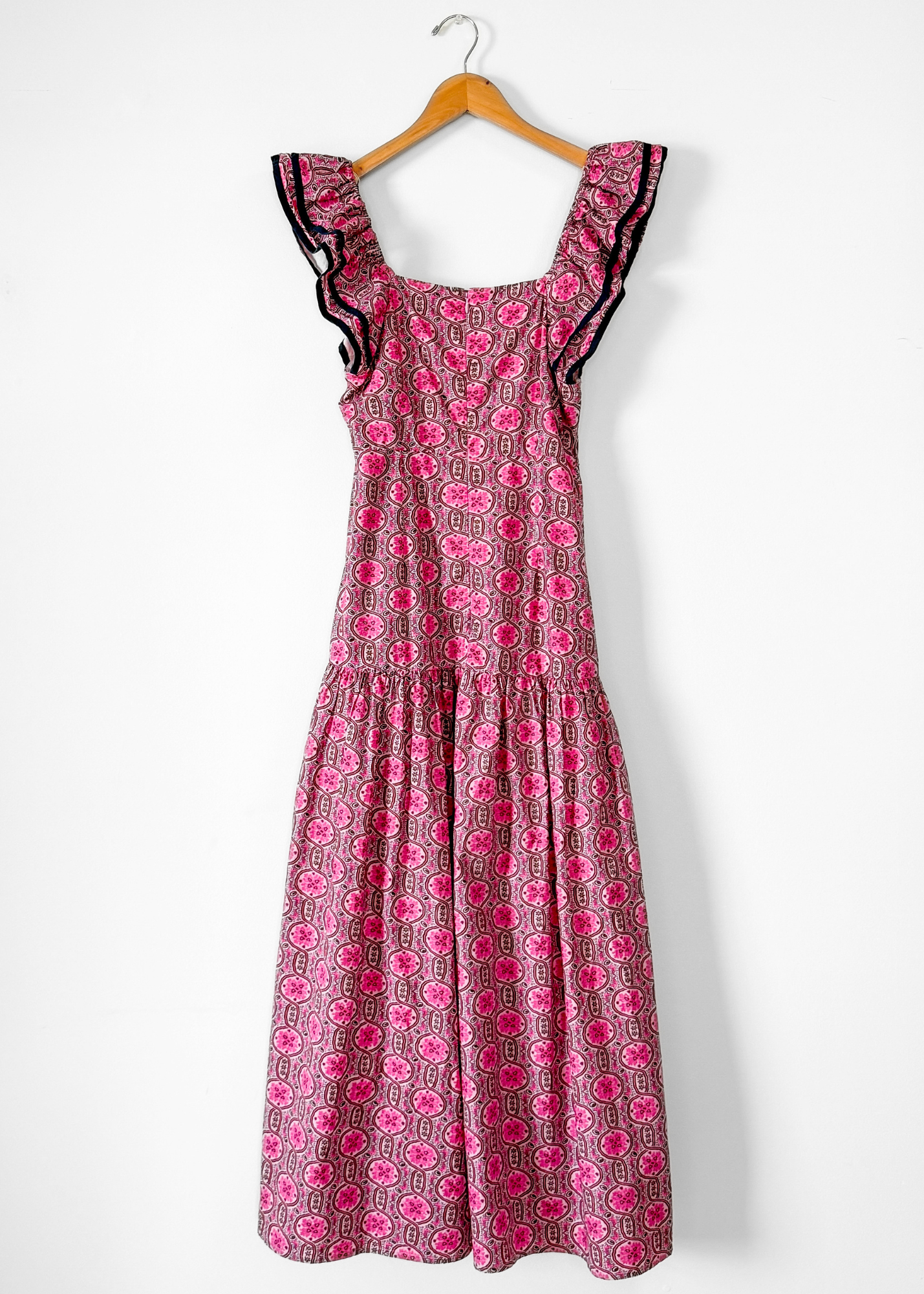 Rhode Pink Geometric Floral Wedding Guest Cotton Summer Maxi Dress