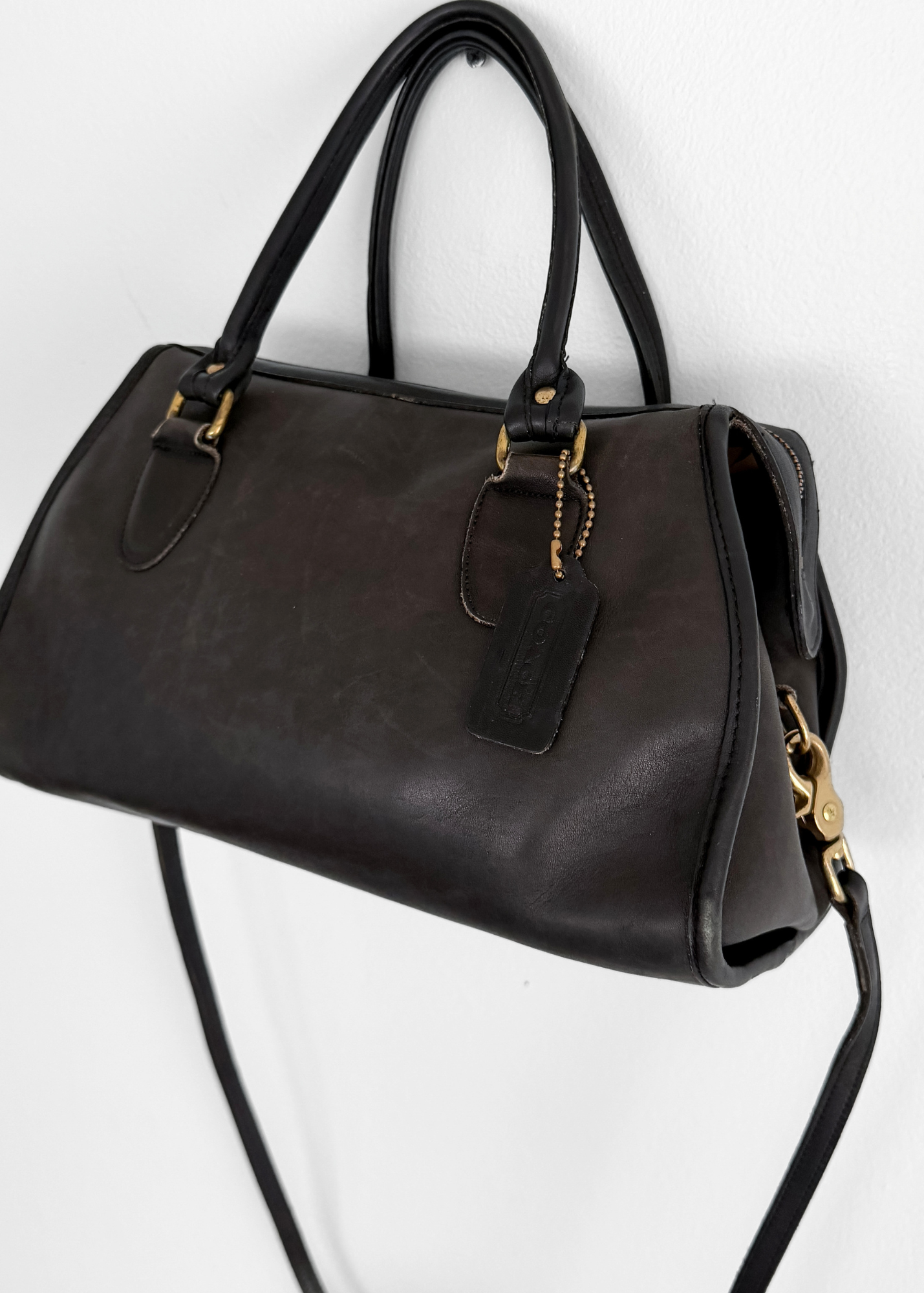 Vintage 1980s Coach Broadway Satchel Black Leather Doctor Bag | USA Made Crossbody Purse