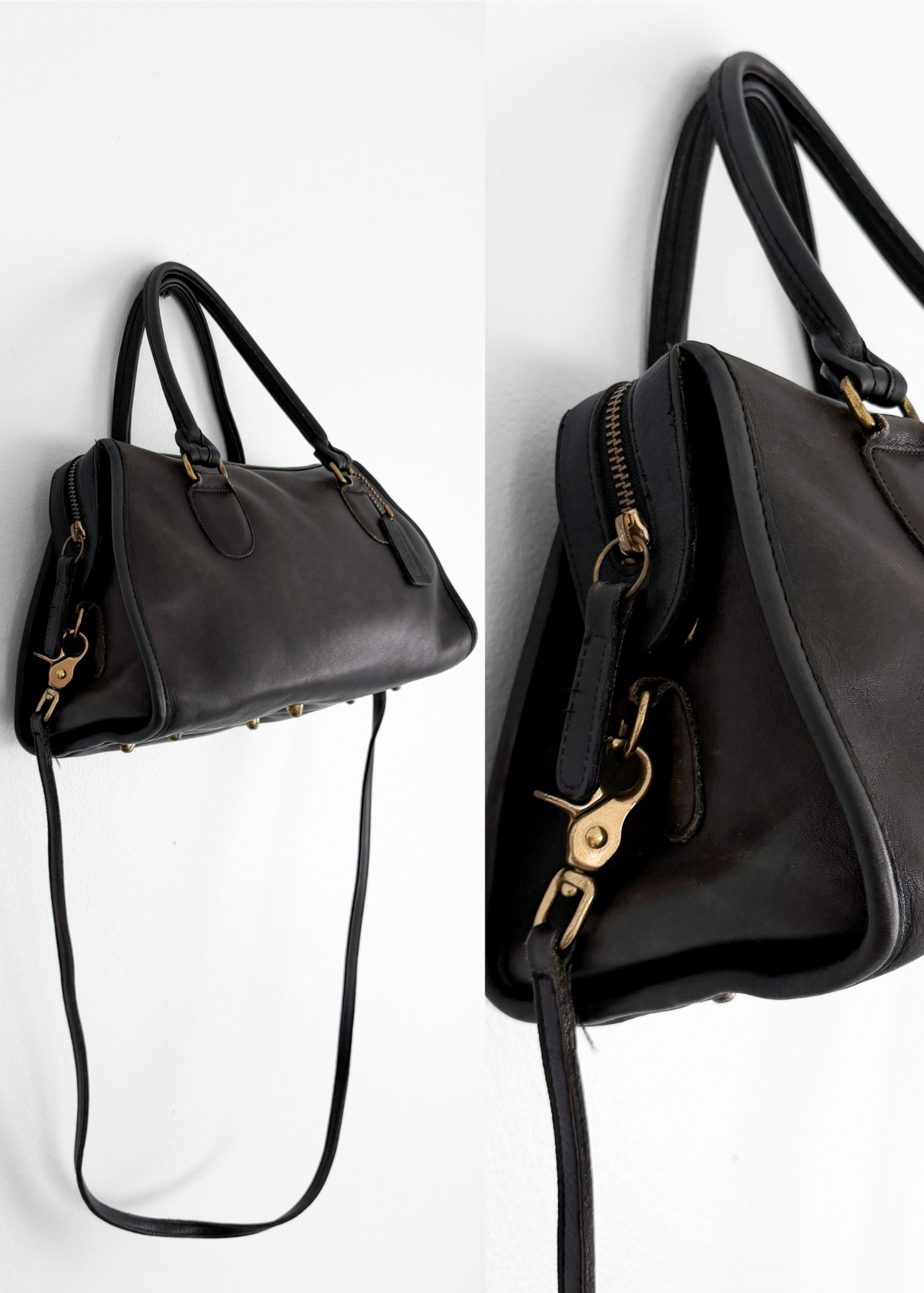 Vintage 1980s Coach Broadway Satchel Black Leather Doctor Bag | USA Made Crossbody Purse