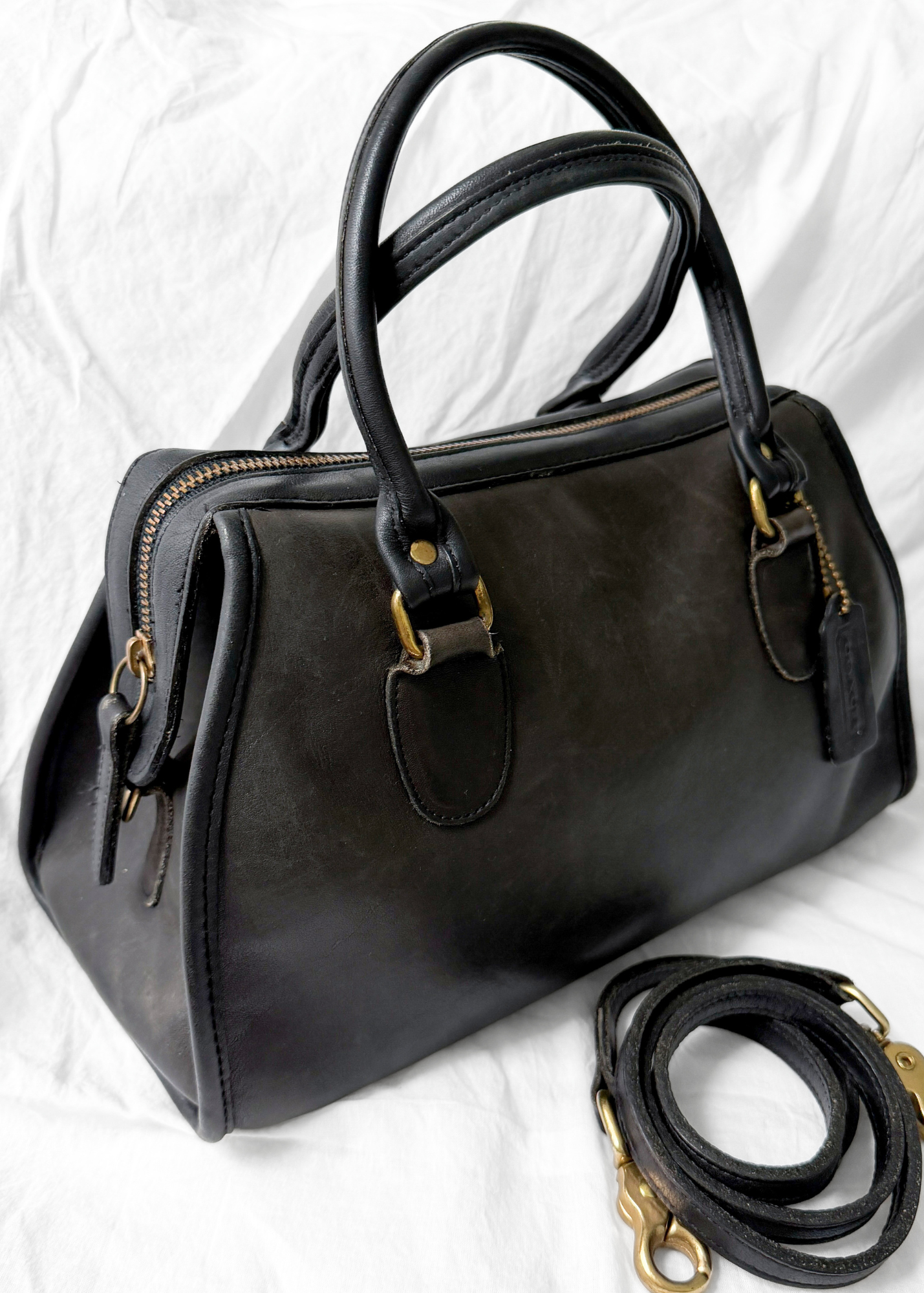 Vintage 1980s Coach Broadway Satchel Black Leather Doctor Bag | USA Made Crossbody Purse