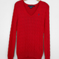 Vintage 00s Ralph Lauren Sport Red Cotton Cable Knit V-Neck Sweater (M)
