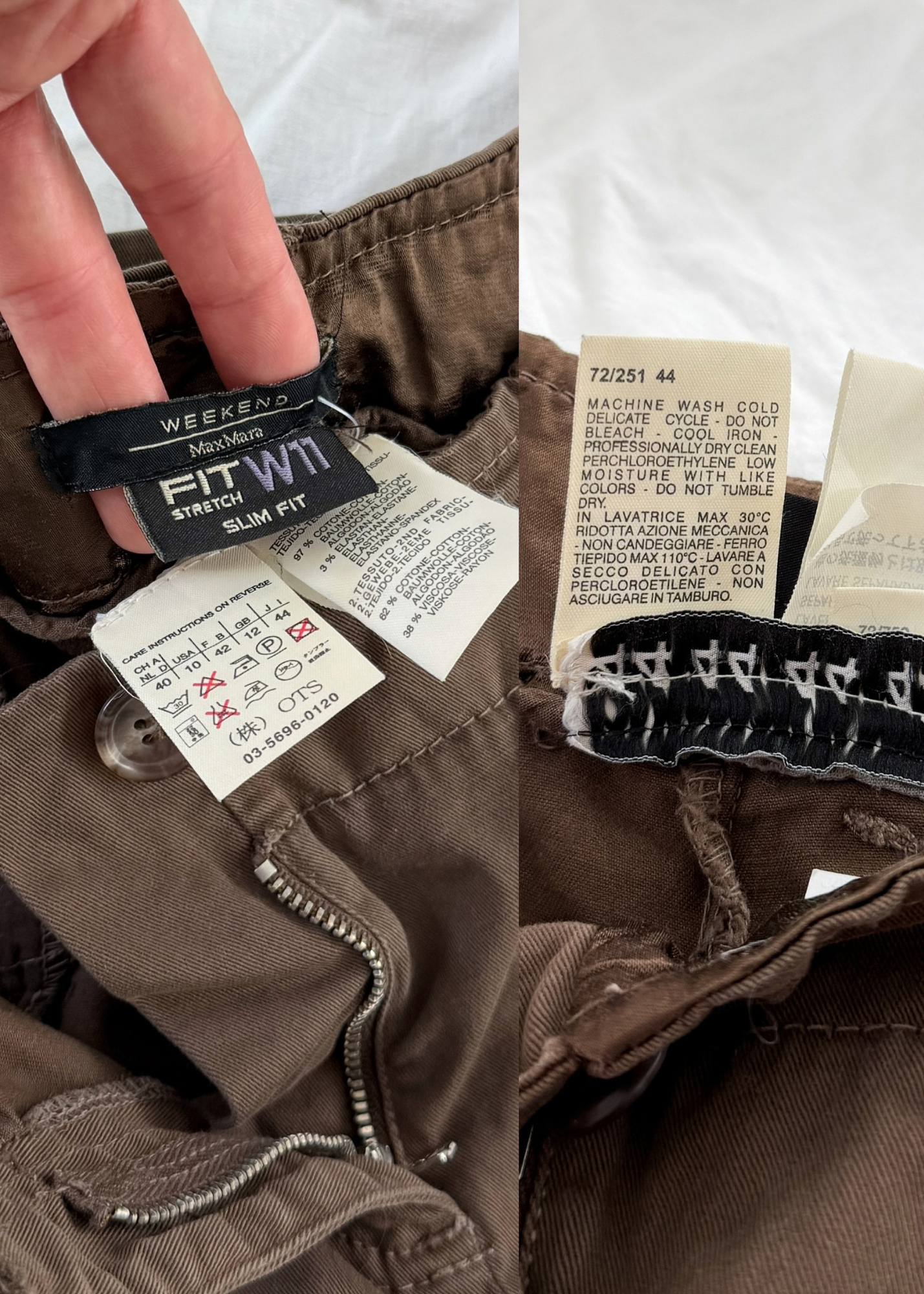 Max Mara Weekend FIT W11 Slim Fit Cargo Pants Olive Brown Cotton Womens (US 10)