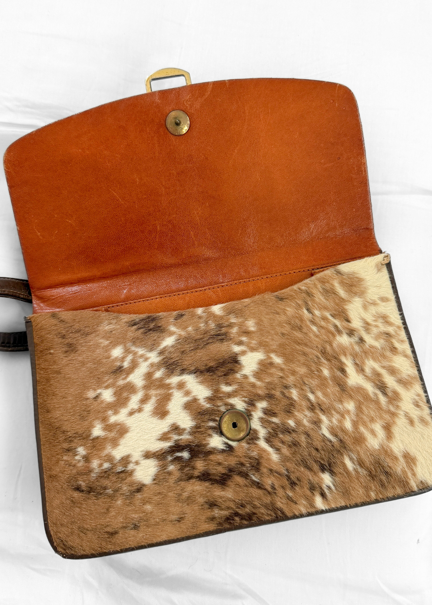 Vintage Calf Pony Hair Top Handle Brown Leather Handbag | Mid-Century Made in Mexico Purse