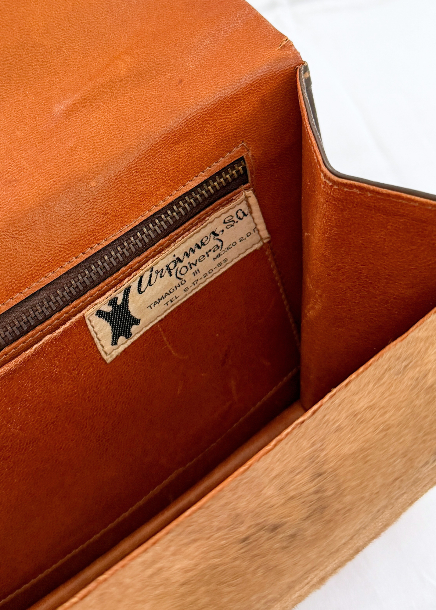 Vintage Calf Pony Hair Top Handle Brown Leather Handbag | Mid-Century Made in Mexico Purse