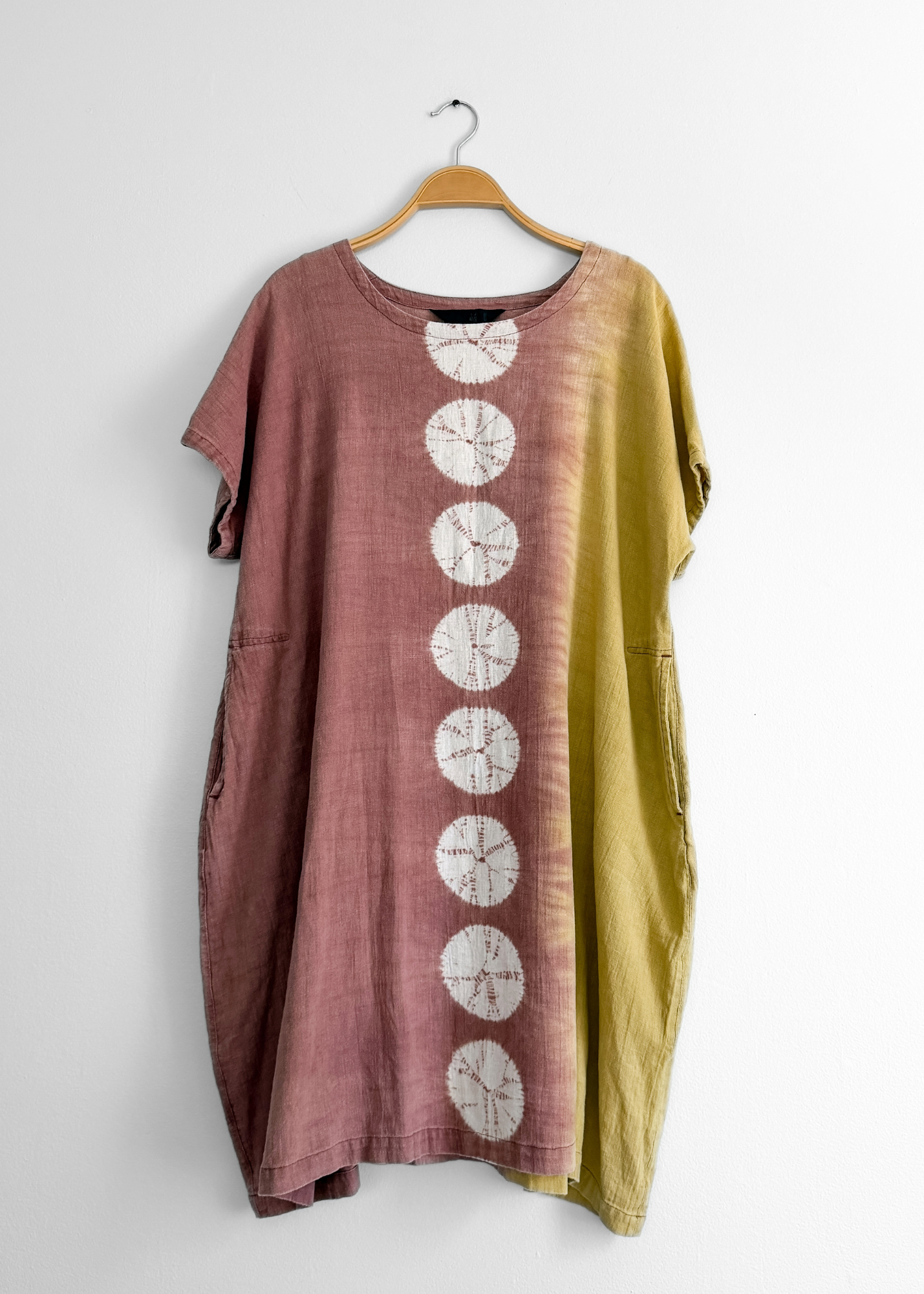 Moyuru Linen Blend Japanese Designer  Shibori Pocket Tunic Dress (M)