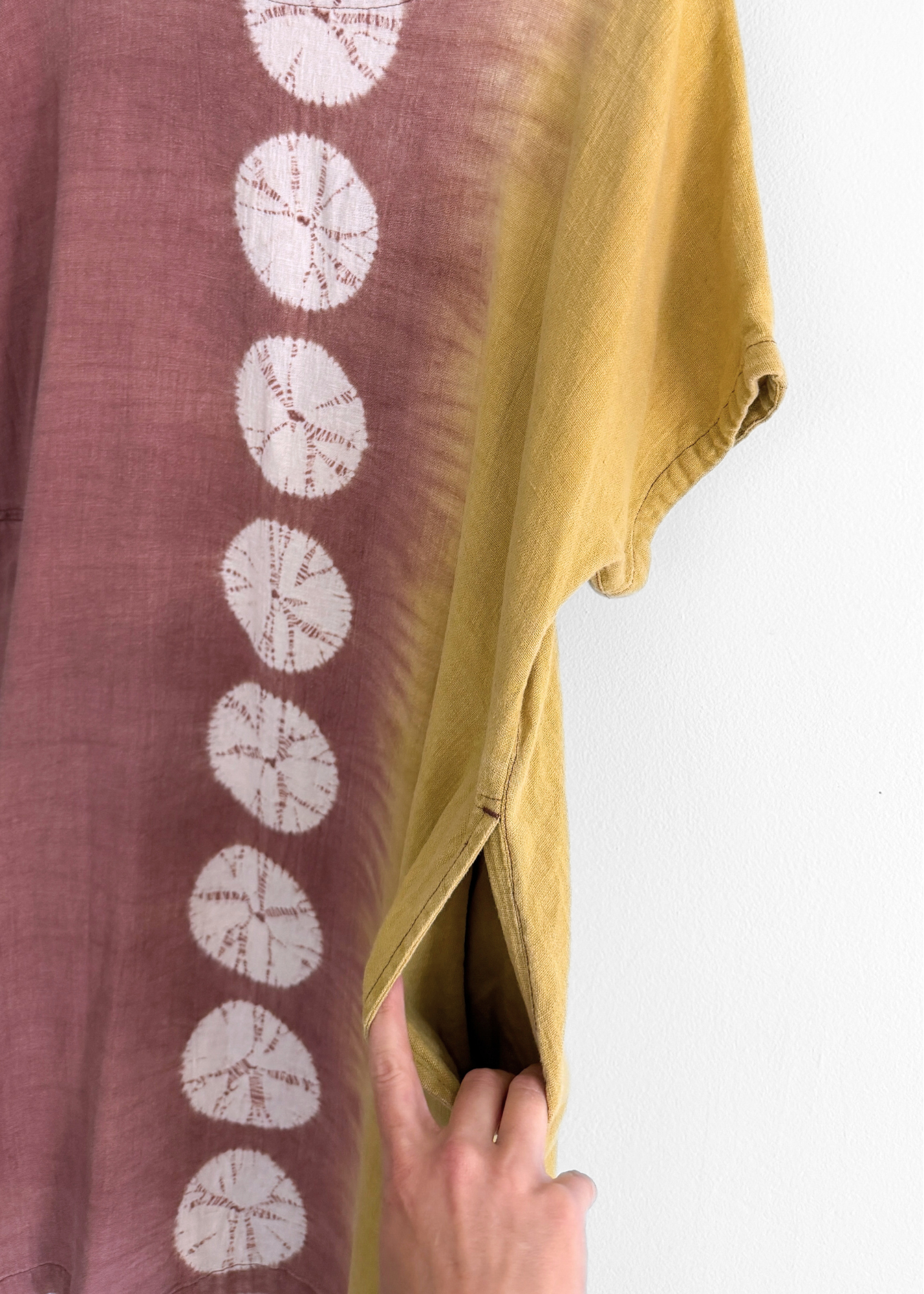 Moyuru Linen Blend Japanese Designer  Shibori Pocket Tunic Dress (M)