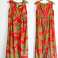 Vintage 60s 70s Malihini Designer Collection Hawaiian  Red Avocado Green Hostess Maxi Dress (M)