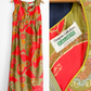 Vintage 60s 70s Malihini Designer Collection Hawaiian  Red Avocado Green Hostess Maxi Dress (M)