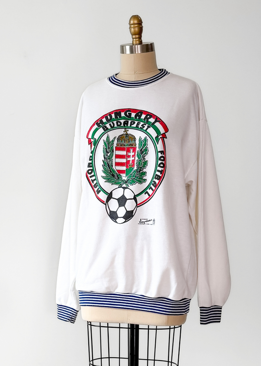 Vintage 80s Hungary National Football Soccer Sweatshirt Crewneck White Graphic Fleece