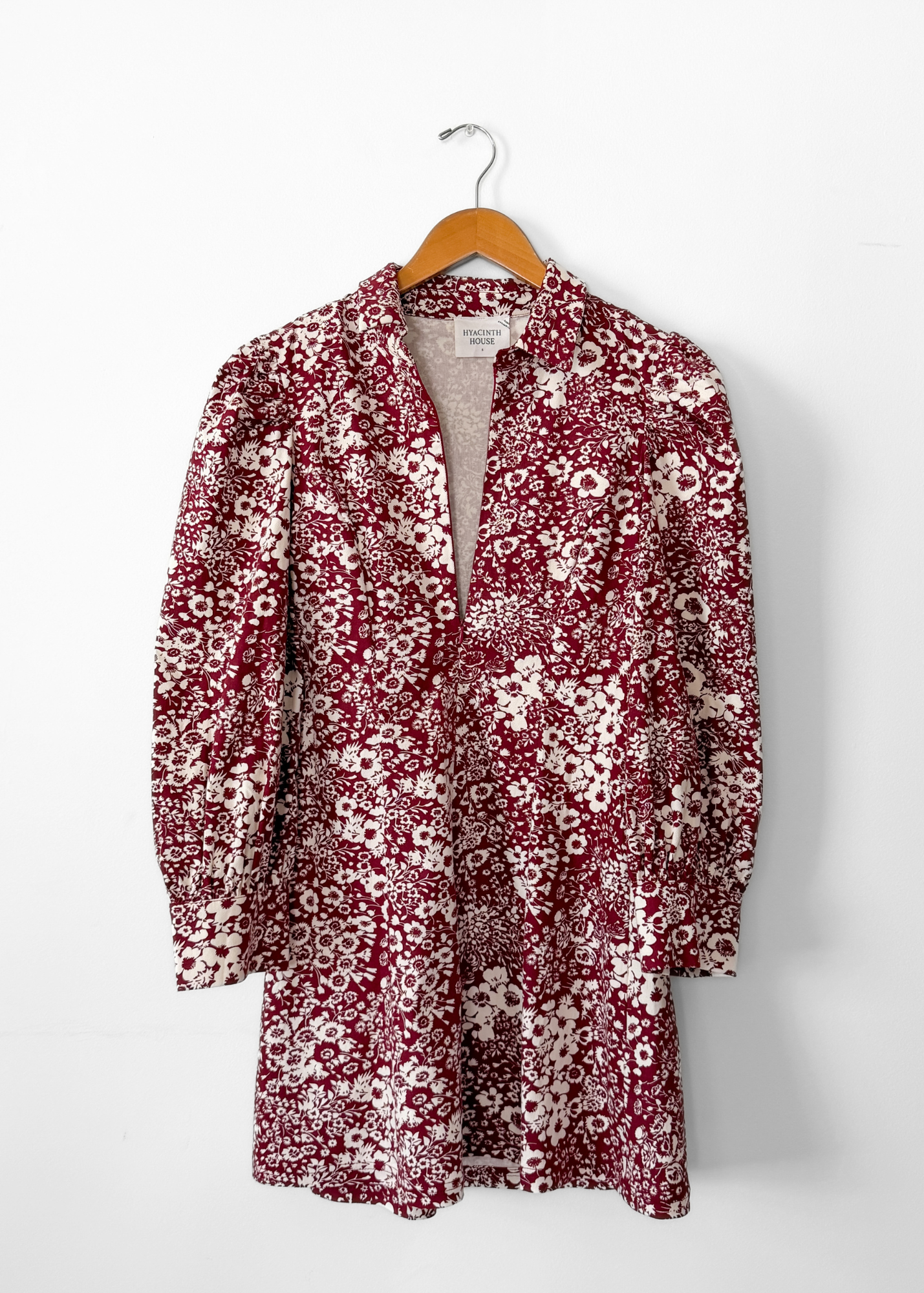 Hyacinth House Begonia Maroon Floral Zip Front Mini Dress (S)