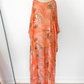 Vintage Hand Made Peach Coral Silk Kaftan Maxi Ethereal Boho Dress
