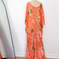 Vintage Hand Made Peach Coral Silk Kaftan Maxi Ethereal Boho Dress