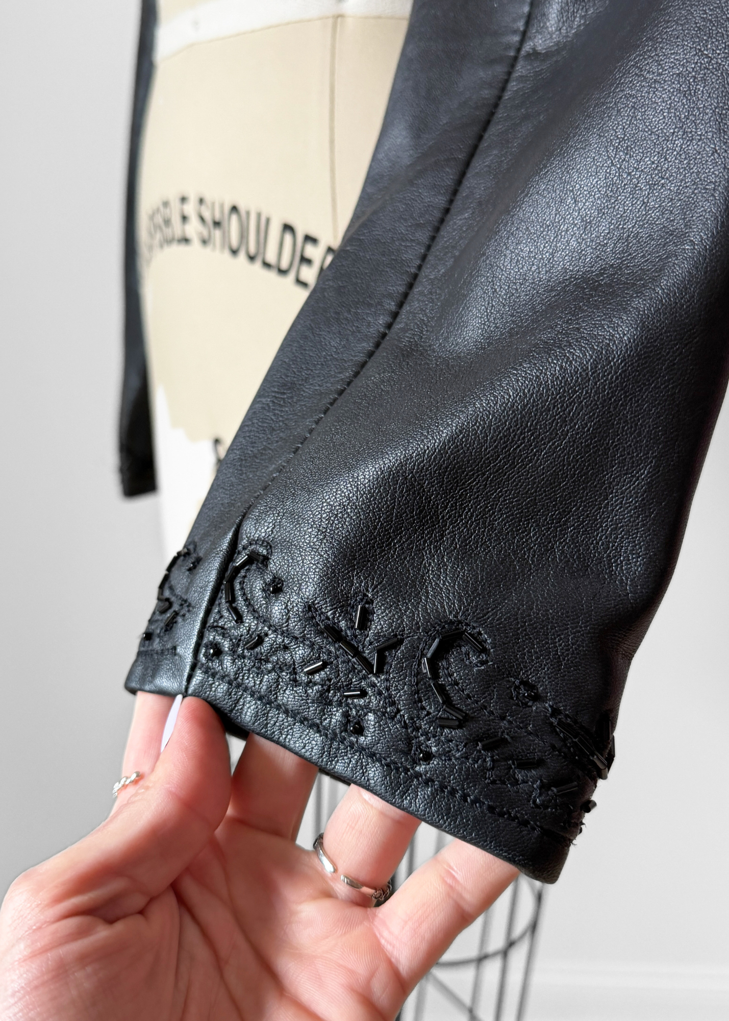 Vintage Bagatelle Leather Cropped Beaded Embroidered Bolero Jacket (L)