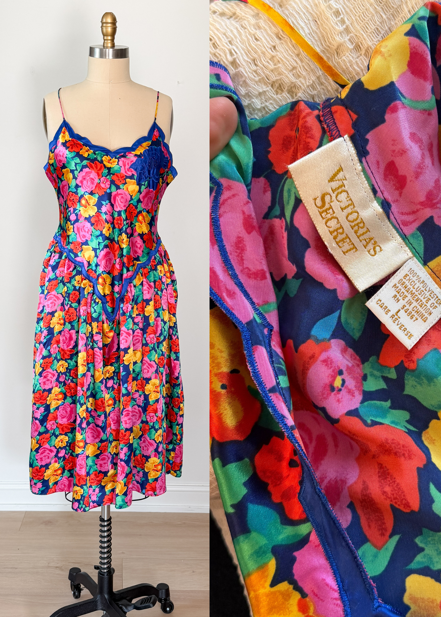 Vintage Victoria's Secret Gold Label Floral Slip Dress (L)