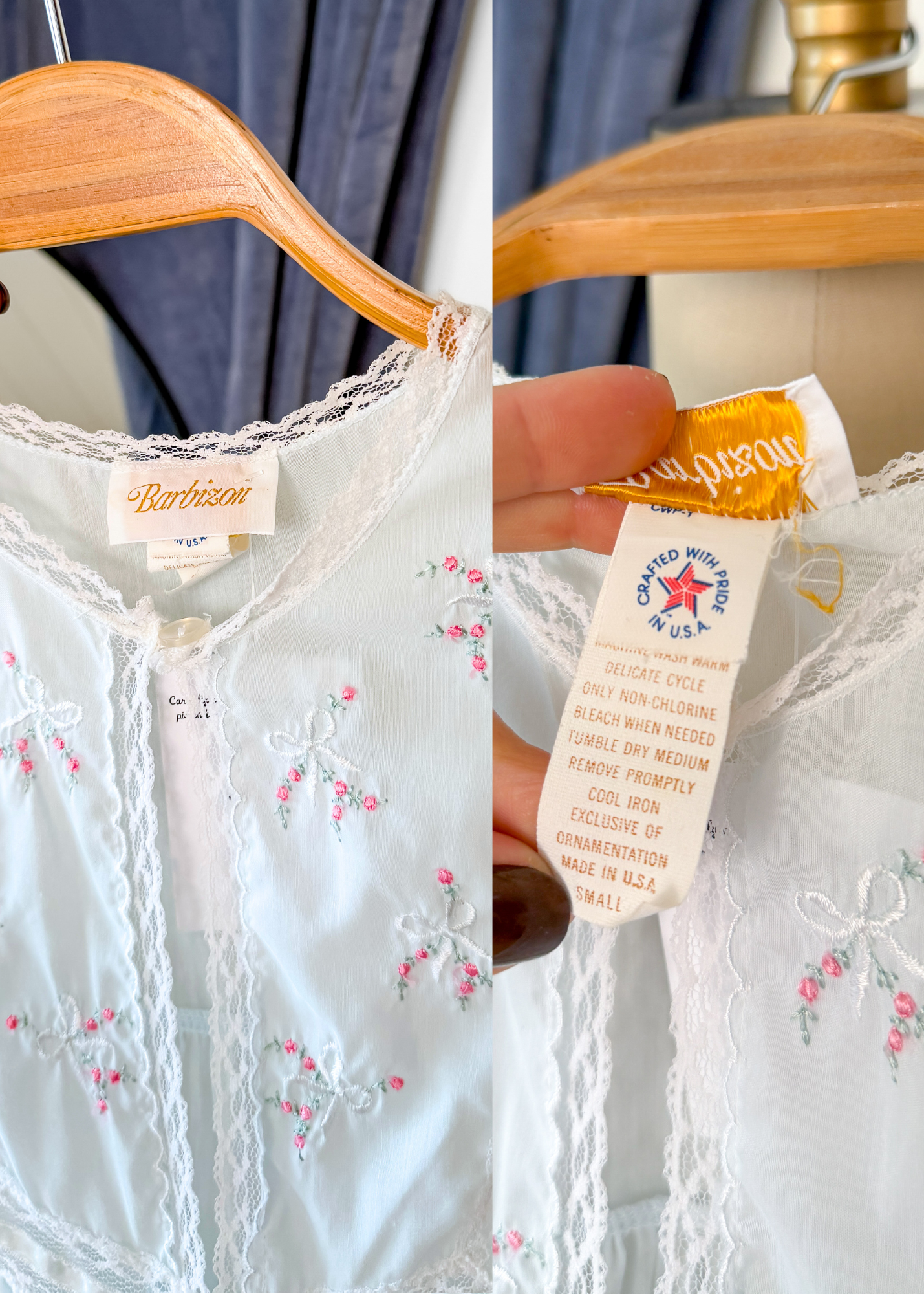 Vintage 80s Babizon Light Blue Bow and Rosette Bed Jacket