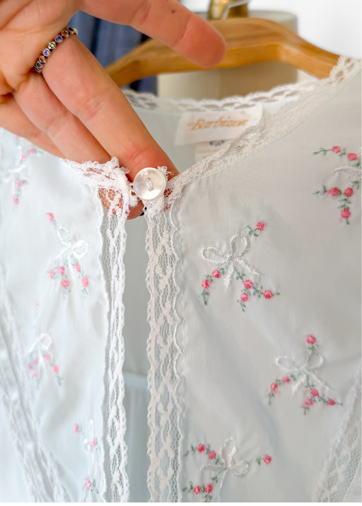 Vintage 80s Babizon Light Blue Bow and Rosette Bed Jacket