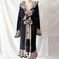 Vintage Lacy After Noon Black Tan Crochet Ruffle Duster Cardigan