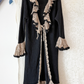 Vintage Lacy After Noon Black Tan Crochet Ruffle Duster Cardigan