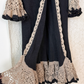 Vintage Lacy After Noon Black Tan Crochet Ruffle Duster Cardigan