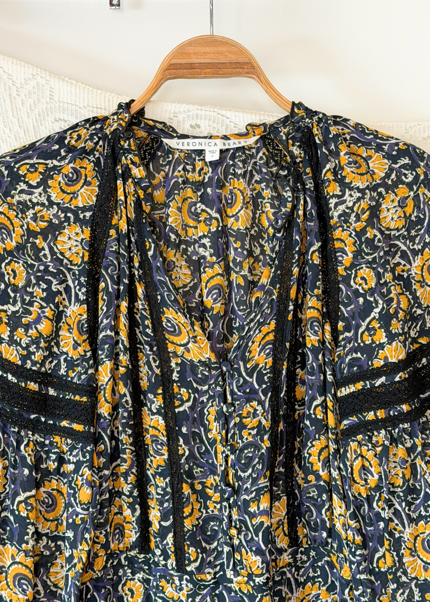 Veronica Beard Ida Floral Silk Yellow Blue Black Mini Dress