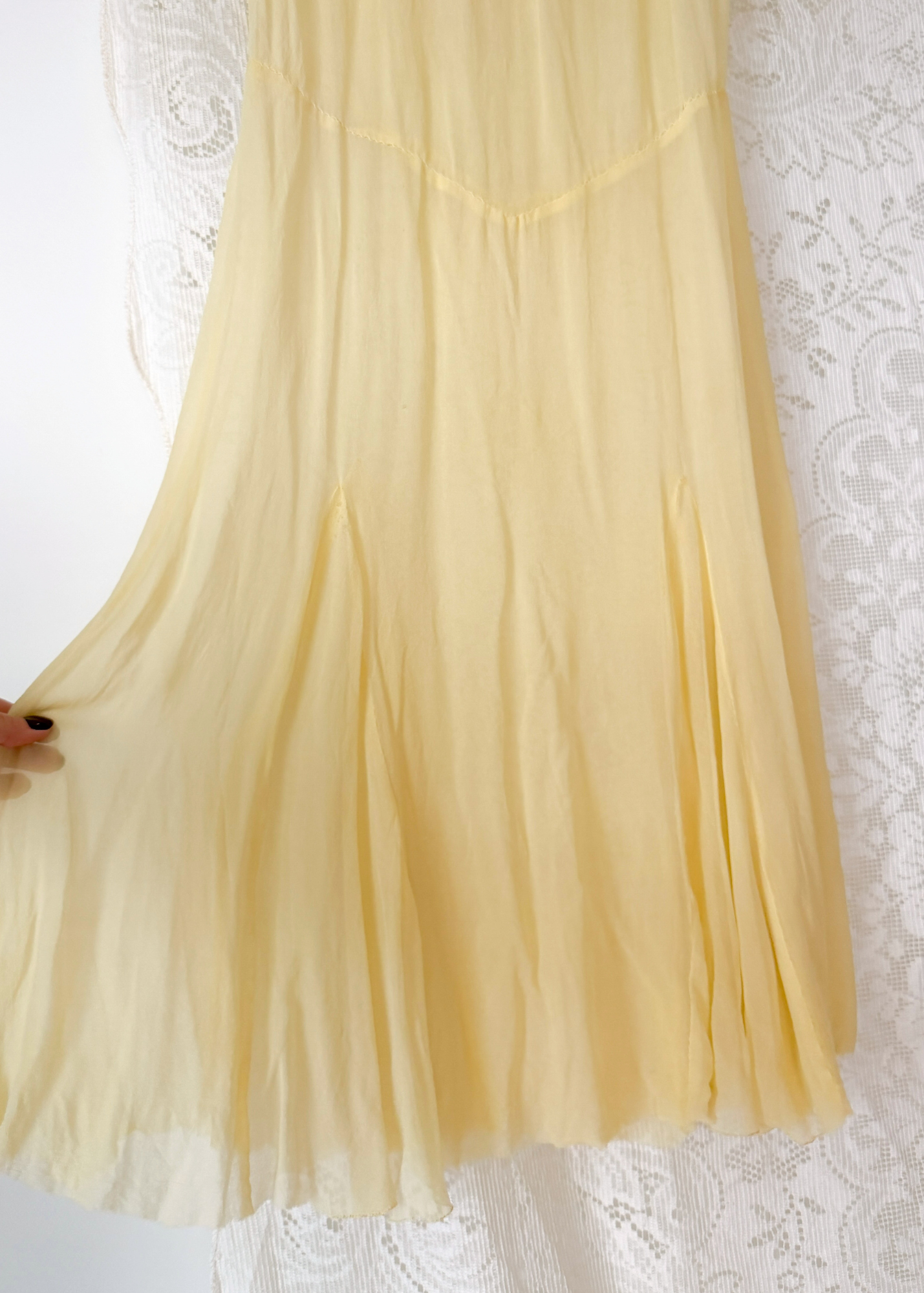 1930s Butter Yellow Silk Chiffon Bias Cut Dress